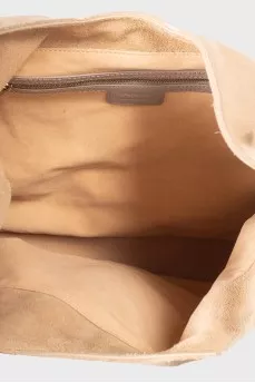 Suede shopper with leather handle