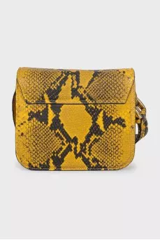 Yellow leather bag with embossed print