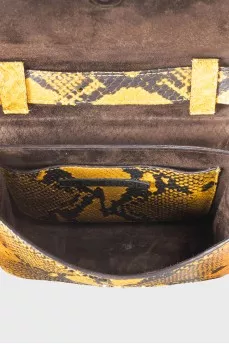 Yellow leather bag with embossed print