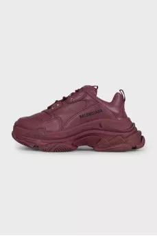 Бордовые кожаные кроссовки Triple S