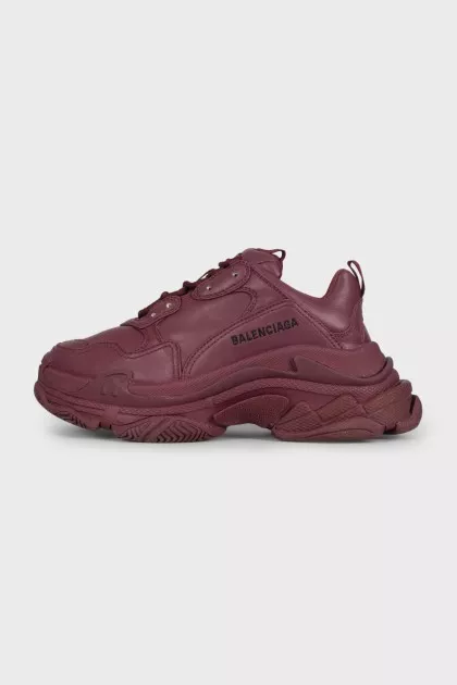 Бордовые кожаные кроссовки Triple S