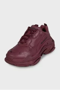 Бордовые кожаные кроссовки Triple S