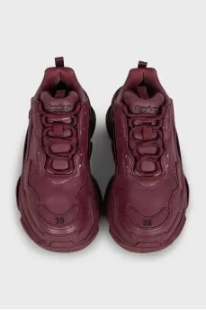 Бордовые кожаные кроссовки Triple S