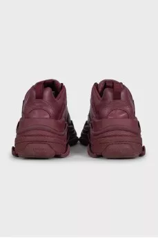 Бордовые кожаные кроссовки Triple S