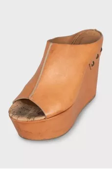 Leather platform mules