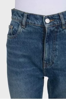 Синие джинсы straight fit с ремешком на кармане
