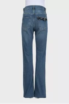 Синие джинсы straight fit с ремешком на кармане