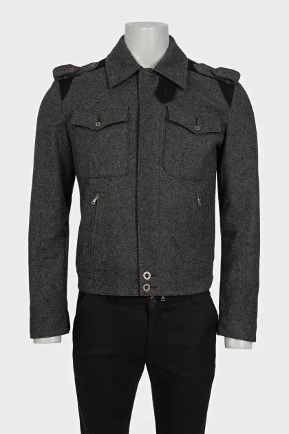 Men's gray wool and cashmere zip-up jacket