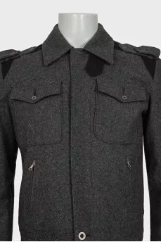 Men's gray wool and cashmere zip-up jacket