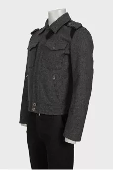 Men's gray wool and cashmere zip-up jacket