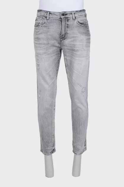 Men's straight-fit jeans with a distressed effect