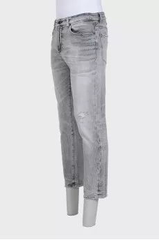 Men's straight-fit jeans with a distressed effect