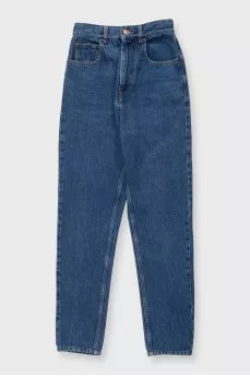 Синие джинсы slim fit на высокой посадке