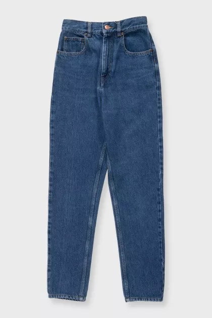 Синие джинсы slim fit на высокой посадке