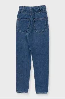 Синие джинсы slim fit на высокой посадке