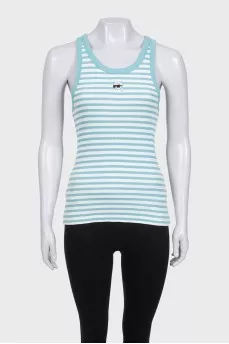 Fitted striped tank top with embroidered logo