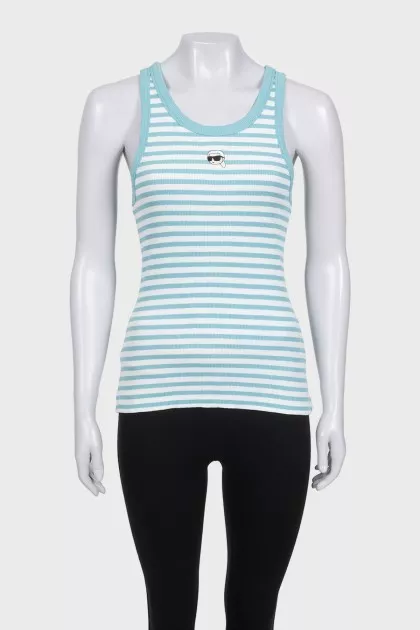 Fitted striped tank top with embroidered logo