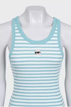 Fitted striped tank top with embroidered logo