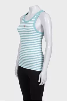 Fitted striped tank top with embroidered logo