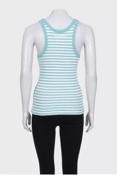 Fitted striped tank top with embroidered logo