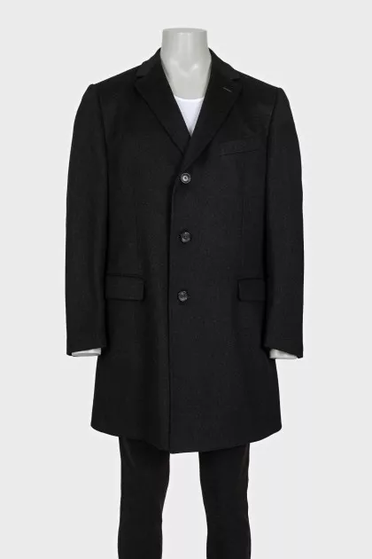 Men's straight-cut wool coat with buttons