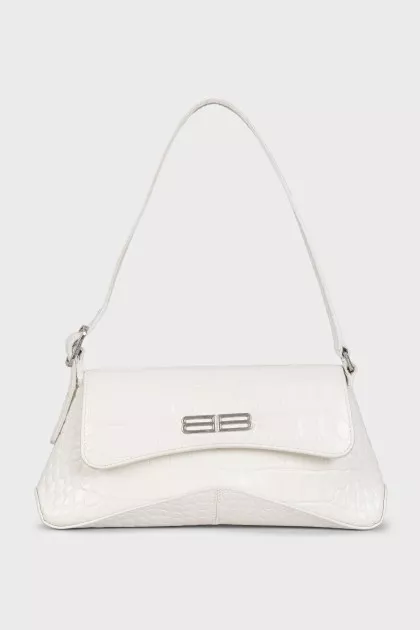 White embossed leather shoulder bag