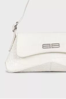 White embossed leather shoulder bag