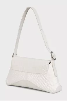 White embossed leather shoulder bag