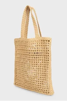 Woven raffia shopper with logo