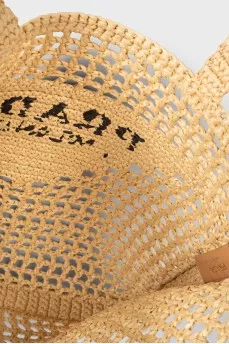Woven raffia shopper with logo