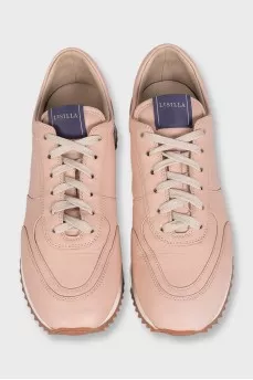 Pink leather sneakers decorated with crystals