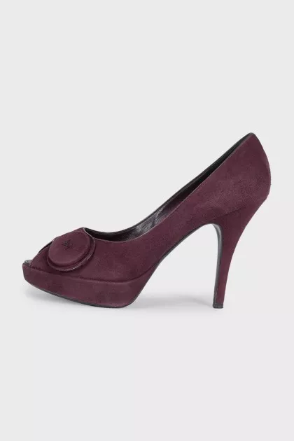Suede open-toe heeled shoes
