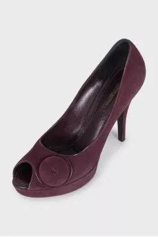 Suede open-toe heeled shoes