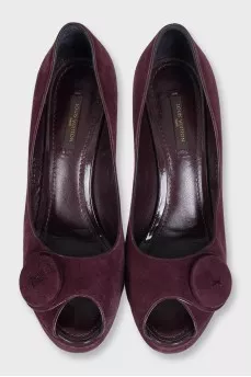 Suede open-toe heeled shoes