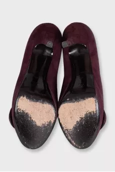 Suede open-toe heeled shoes