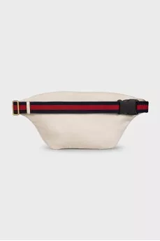 Men's white leather waist bag with logo