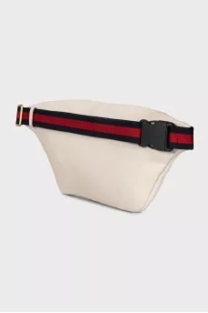 Men's white leather waist bag with logo