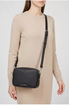 Black eco-leather bag with silver logo