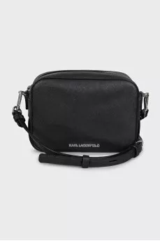 Black eco-leather bag with silver logo
