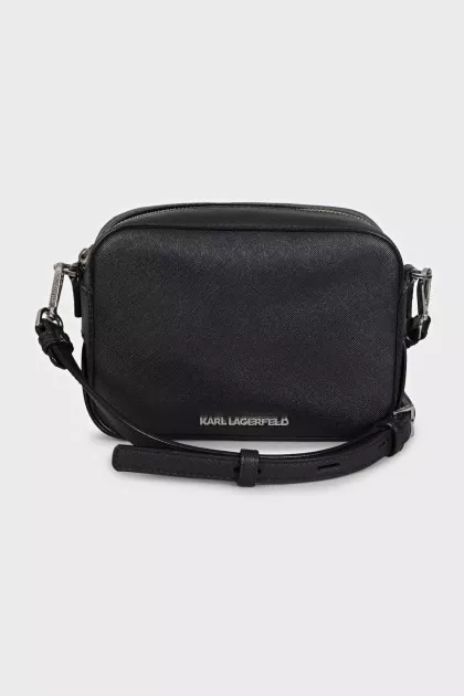 Black eco-leather bag with silver logo