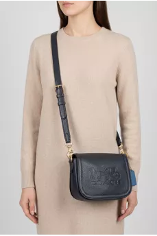 Blue leather bag with brand logo
