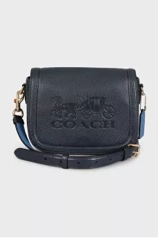 Blue leather bag with brand logo