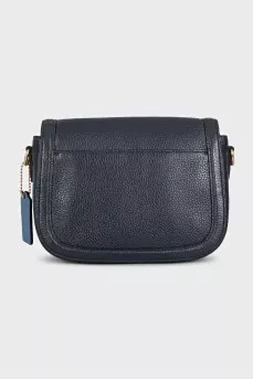 Blue leather bag with brand logo