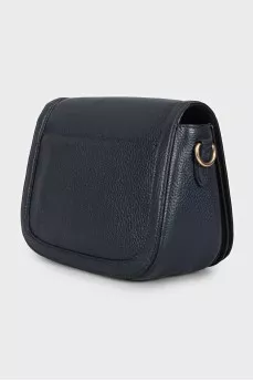 Blue leather bag with brand logo