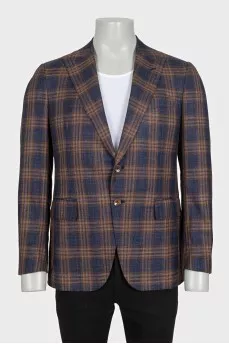 Men's blue plaid print jacket with tag