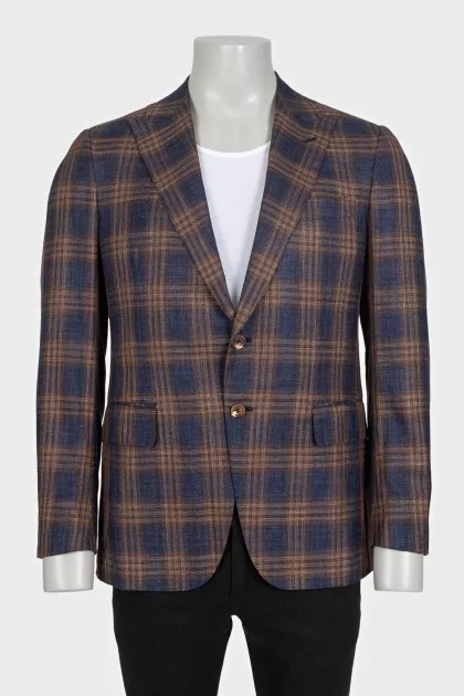 Men's blue plaid print jacket with tag