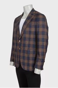 Men's blue plaid print jacket with tag