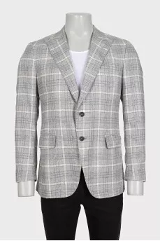 Men's gray blazer with a checkered print