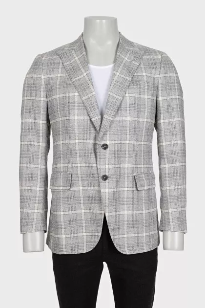 Men's gray blazer with a checkered print