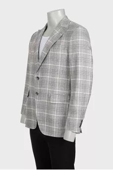 Men's gray blazer with a checkered print